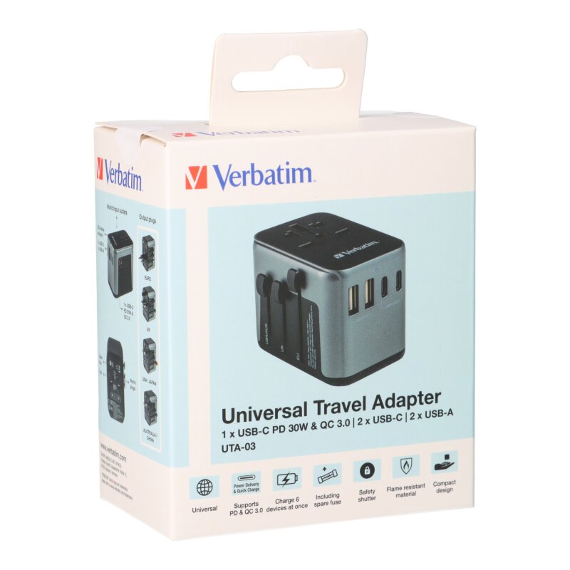 Ladeadapter, Universal Travel, UTA-03, schwarz Ladeadapter, Universal Travel, UTA-03, schwarz von Verbatim