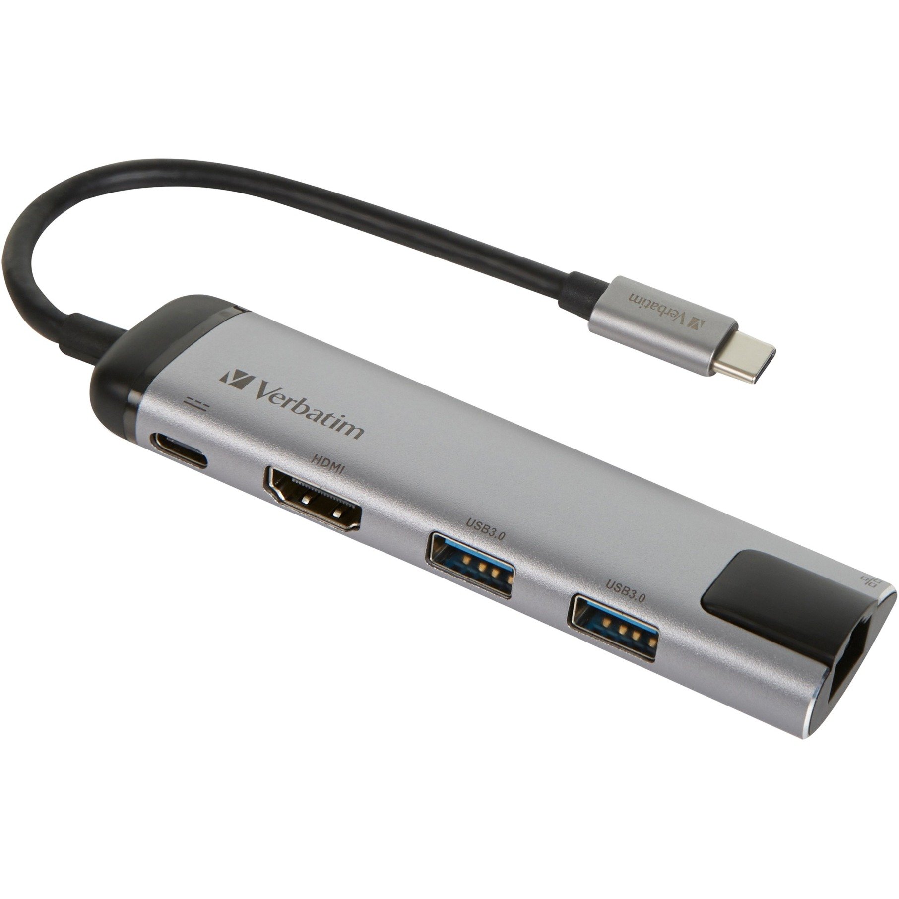 USB 3.2 Gen 1 Multiport-Hub, USB-C Stecker > 2x USB-A + USB-C Buchse + HDMI-Buchse + RJ-45 Buchse, USB-Hub von Verbatim