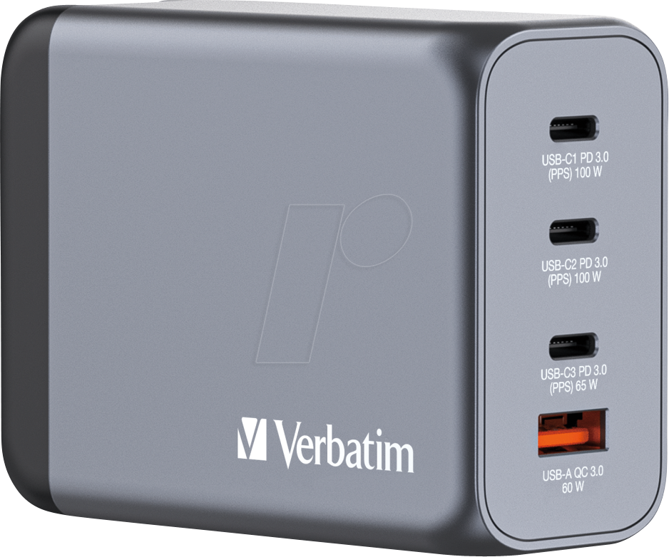 VERBATIM 32204 - USB-Ladegerät, 200 W, 3x USB-C PD, 1x USB-A QC 3.0, GaN von Verbatim