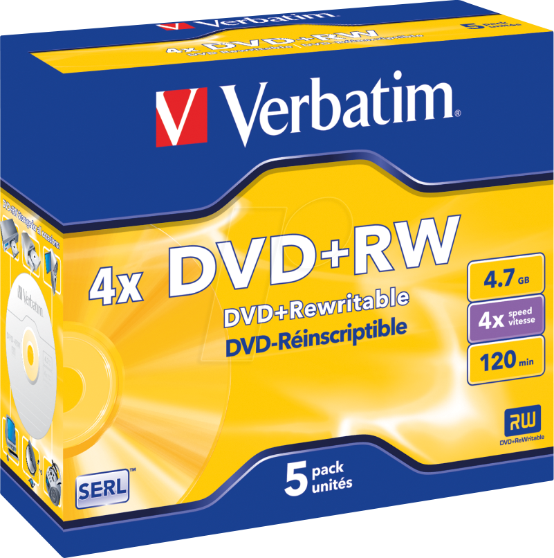 VERBATIM 43229 - DVD+RW 4,7 GB, matt, 5er Pack Jewel Case von Verbatim