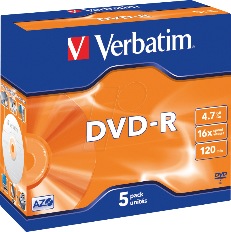 VERBATIM 43519 - Verbatim DVD-R 4,7GB, matt, 5er Pack Jewel Case von Verbatim