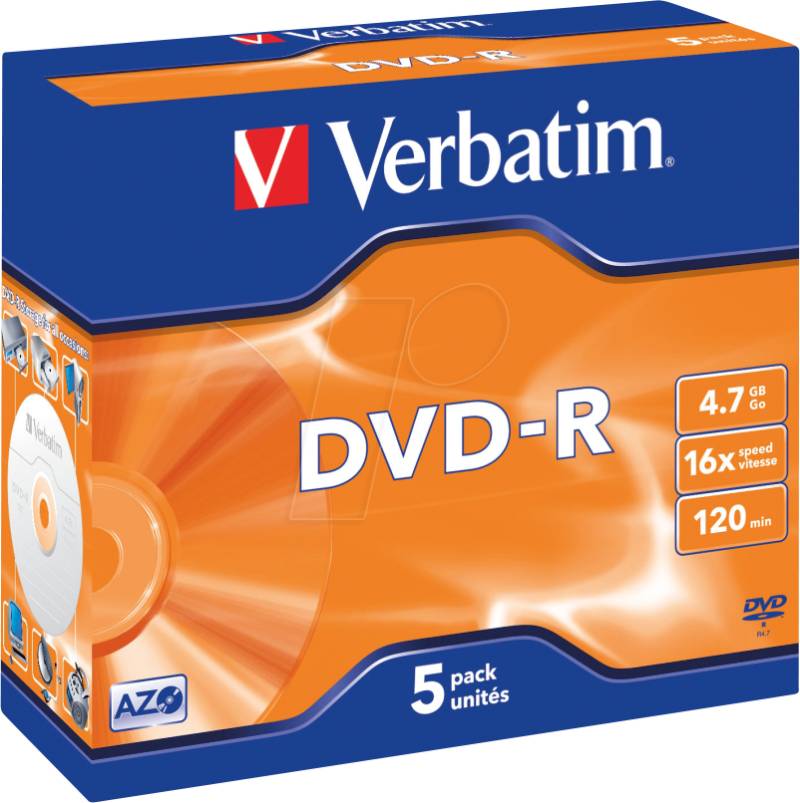 VERBATIM 43519 - Verbatim DVD-R 4,7GB, matt, 5er Pack Jewel Case von Verbatim