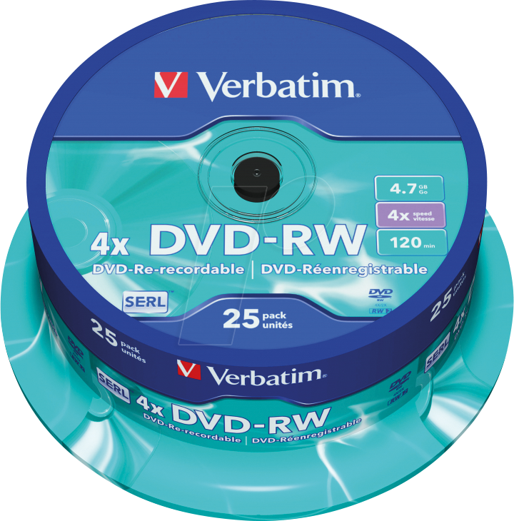 VERBATIM 43639 - DVD-RW 4,7 GB, matt, 25er Pack Spindel von Verbatim