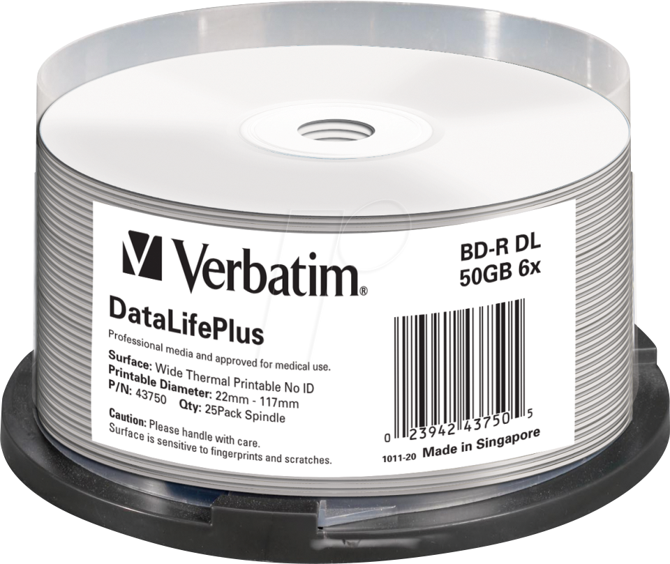 VERBATIM 43750 - BD-R, Thermisch bedruckbar 50 GB, 6x, 25er Pack Spindle von Verbatim