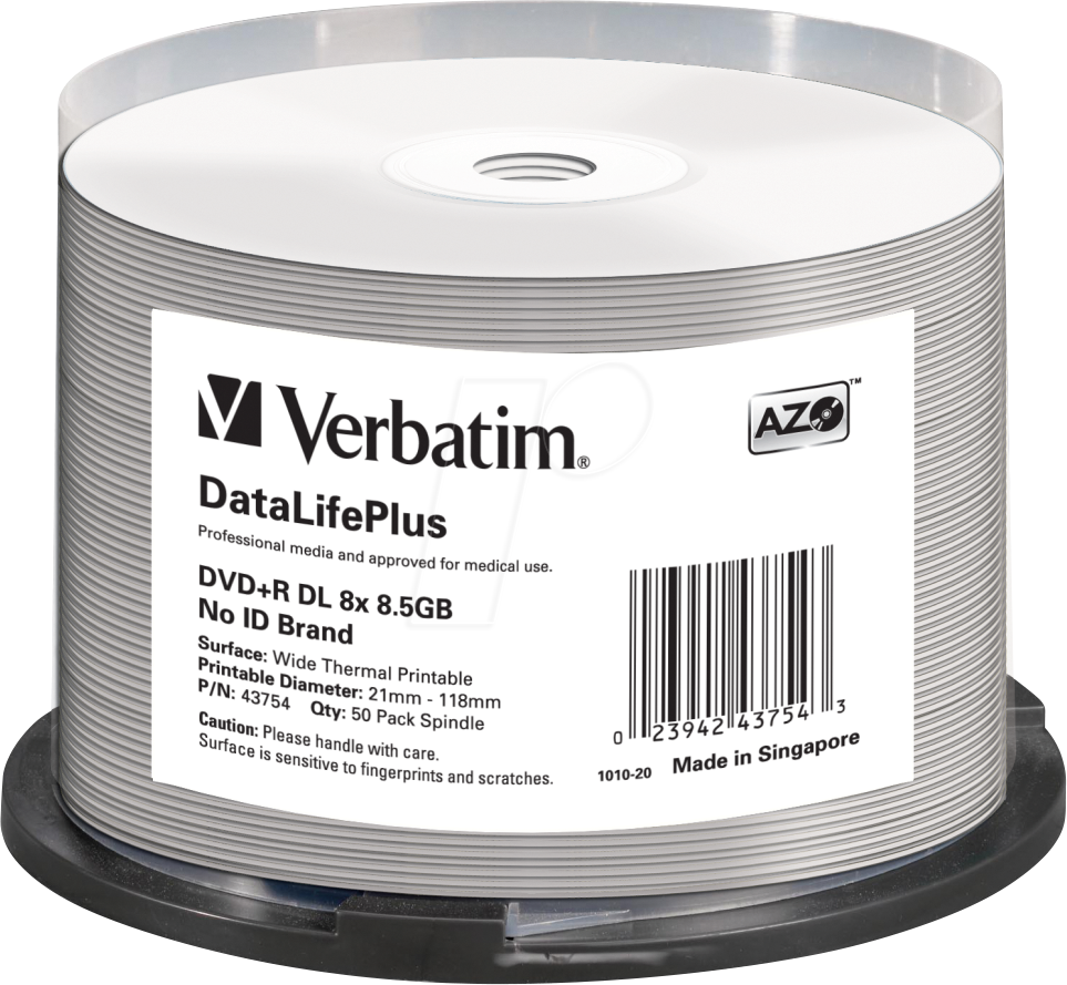 VERBATIM 43754 - DVD+R 8,5 GB, Thermisch bedruckbar, 50er Spindel von Verbatim