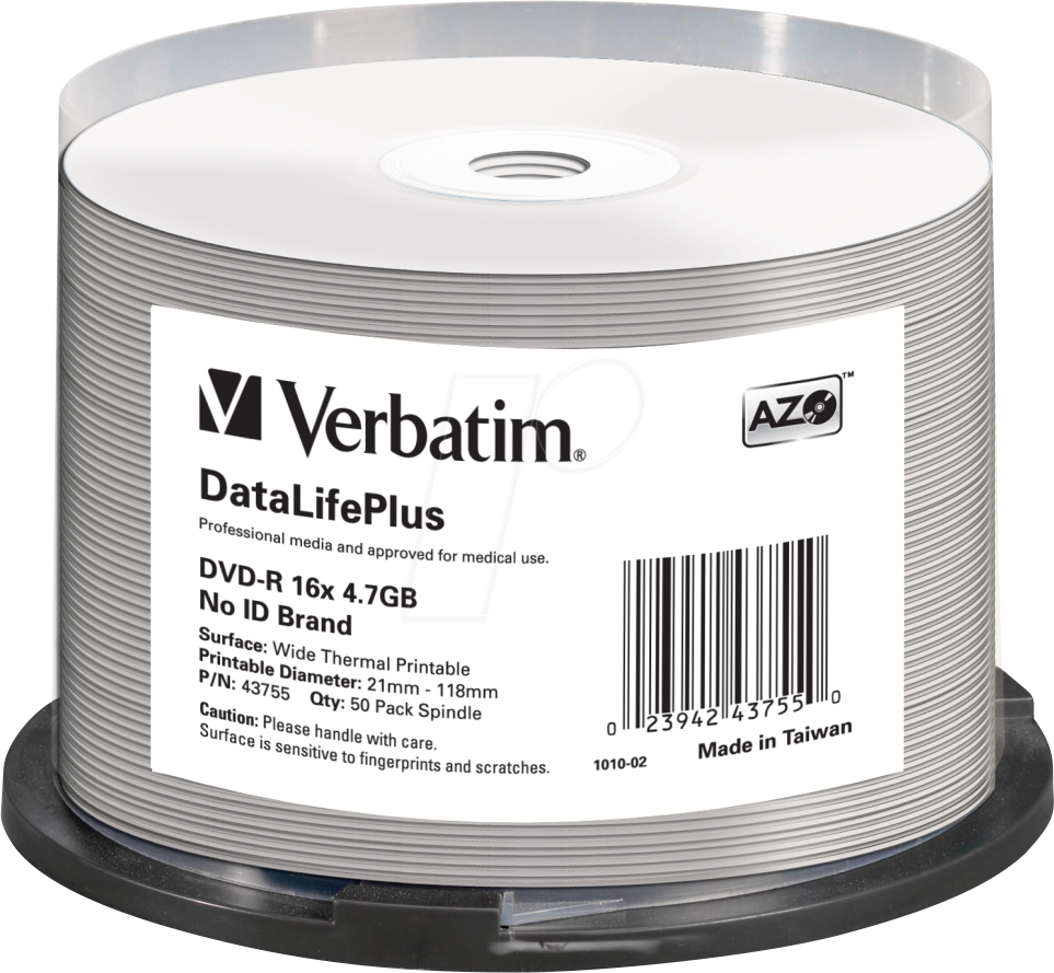 VERBATIM 43755 - DVD-R 4,7 GB, Thermisch bedruckbar, 50er Spindel VERBATIM 43755 - DVD-R 4,7 GB, Thermisch bedruckbar, 50er Spindel von Verbatim