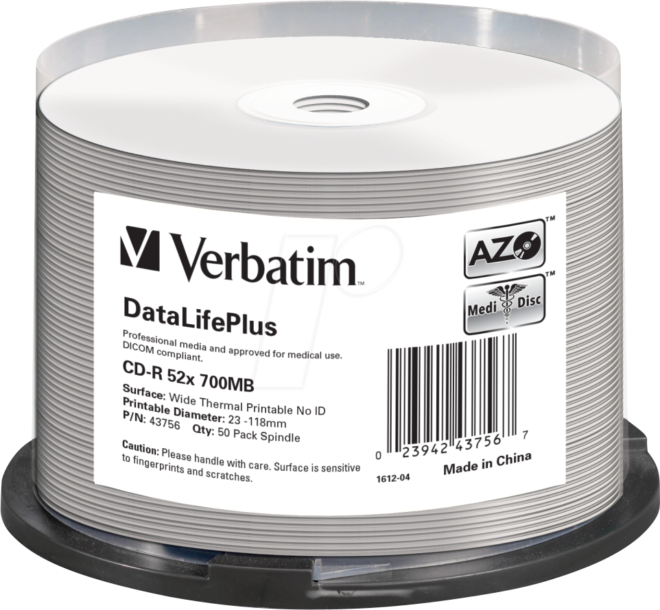 VERBATIM 43756 - CD-R 700 MB, 52x, Thermisch bedruckbar, 50er Spindel von Verbatim