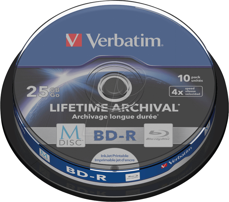 VERBATIM 43825 - BD-R, 25GB, bedruckbar, 10er-Pack (M-DISC) von Verbatim