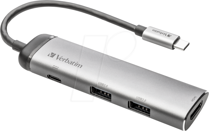 VERBATIM 49140 - USB 3.0 Hub 4 Port, USB-C zu 2x USB-A, 1x HDMI, 1x PD von Verbatim