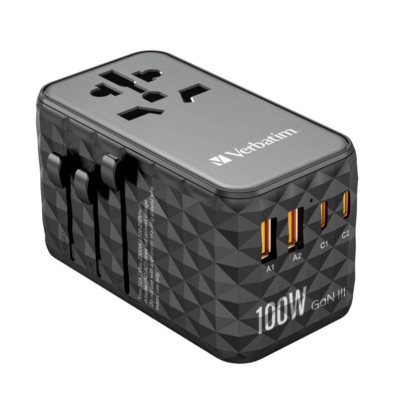 VERBATIM GAN III UNIVERSAL TRAVEL ADAPTER UTA-06 mit 2 X USB-C PD 100W & QC 4+ / 2 X USB-A QC 3.00 von Verbatim