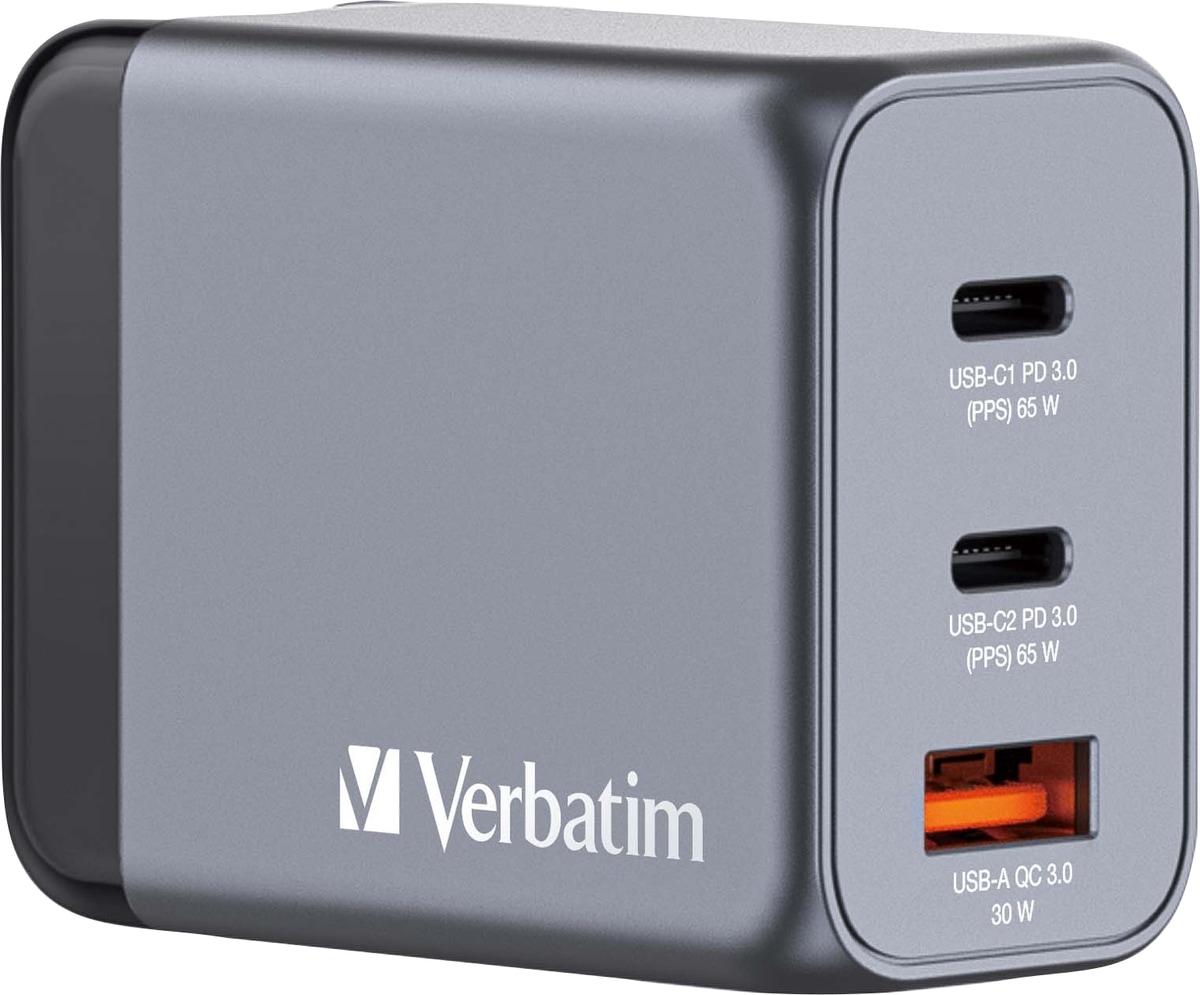 VERBATIM USB-Ladegerät 32201, 65W, 1x USB-A QC, 2x USB-C PD, grau VERBATIM USB-Ladegerät 32201, 65W, 1x USB-A QC, 2x USB-C PD, grau von Verbatim
