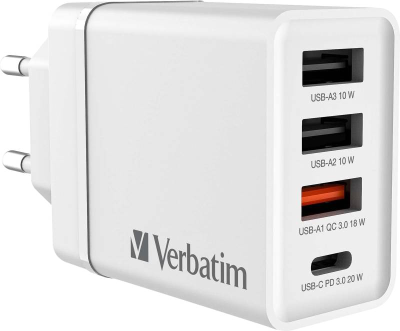 VERBATIM USB-Ladegerät 49701, 2x USB-A, 1x USB-A QC, 1x USB-C PD, weiß von Verbatim