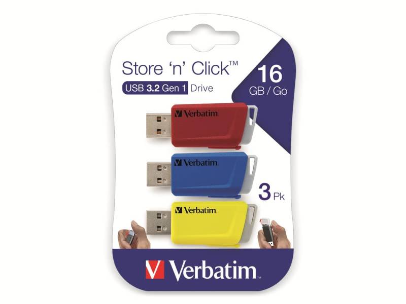 VERBATIM USB-Stick Click, 16 GB, 3er Pack von Verbatim