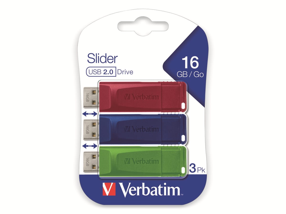 VERBATIM USB-Stick Slider, 16 GB, 3er Pack von Verbatim