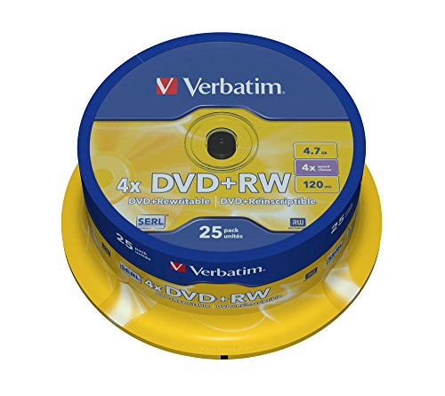Verbatim® DVD+RW DataLifePlus, Spindel, wiederbeschreibbar, 4,7 GB, 4 x (25 Stück), Sie erhalten 1 Packung á 25 Stück von Verbatim