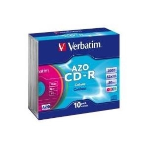 Verbatim - 10 x CD-R - 700 MB (80 Min) 48x - Blau, Violett, grün, orange, Rosa - Slim Jewelcase - Speichermedium (43308) von Verbatim