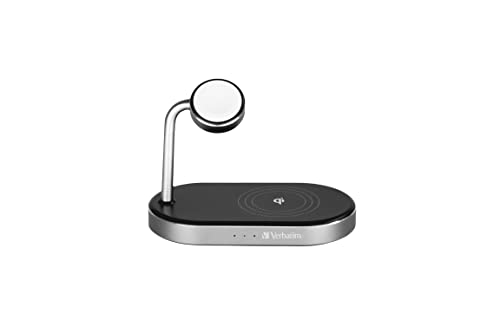 Verbatim 3-in-1 Qi MFi Wireless Fast Charger WCS-02, für iPhone, Apple Watch & Qi-fähige Geräte, Handy Ständer mit induktiver Ladestation, kabelloses Ladegerät für Apple, Samsung und mehr von Verbatim