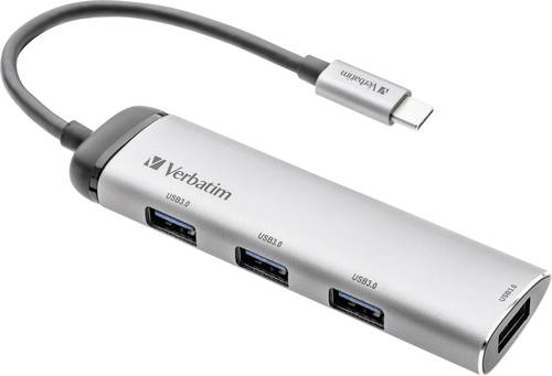 Verbatim 4 Port USB 3.2 Gen 1-Hub (USB 3.0) mit USB-C® Stecker, LED-Anzeige Grau von Verbatim