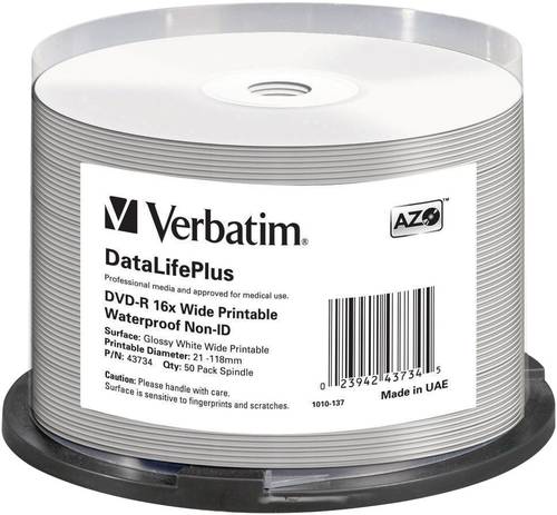 Verbatim 43734 DVD-R Rohling 4.7GB 50 St. Spindel Bedruckbar von Verbatim