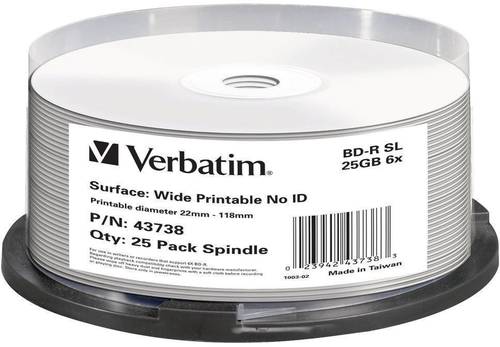 Verbatim 43738 Blu-ray BD-R Rohling 25GB 25 St. Spindel Bedruckbar von Verbatim