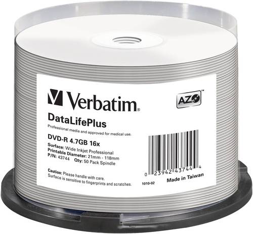 Verbatim 43744 DVD-R Rohling 4.7GB 50 St. Spindel Bedruckbar von Verbatim