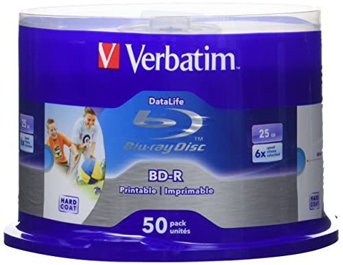 Verbatim 43812 BD-R Datalife 25GB 6x Schreibgeschwindigkeit Rohlinge bedruckbar 50er Spindel von Verbatim