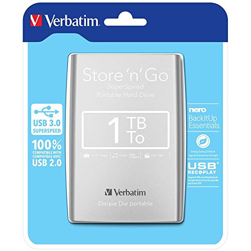 Verbatim 53071 Store 'n' Go SuperSpeed I 1 TB I Silber I Externe Festplatte I USB 3 I Festplatte extern I für Windows & Mac OS X & Linux I tragbare Festplatte I USB Festplatte I Hard Drive von Verbatim