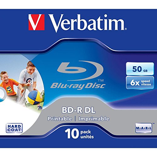 Verbatim BD-R Dual Layer Blu-ray Rohlinge 50 GB, Blu-ray-Disc mit 6-facher Schreibgeschwindigkeit, mit Kratzschutz, 10er-Pack Jewel Case, Blu-ray-Disks für Video- und Audiodateien von Verbatim