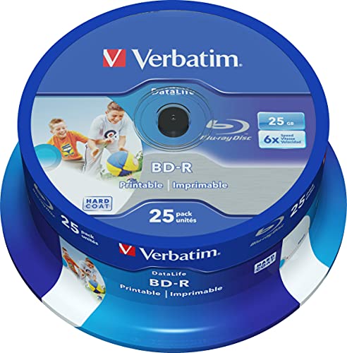 Verbatim BD-R SL Datalife 25 GB - Blu-Ray-Disk - 6-fache Brenngeschwindigkeit - Groß bedruckbar - Hardcoat Scratch Guard - Spindel - 25er Pack von Verbatim