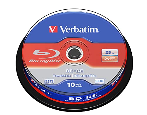 Verbatim BD-RE Single Layer Blu-ray Rohlinge 25 GB, Blu-ray-Disc mit 2-facher Schreibgeschwindigkeit, mit Kratzschutz, 10er-Pack Spindel, Blu-ray-Disks für Video- und Audiodateien Verbatim BD-RE Single Layer Blu-ray Rohlinge 25 GB, Blu-ray-Disc mit 2-facher Schreibgeschwindigkeit, mit Kratzschutz, 10er-Pack Spindel, Blu-ray-Disks für Video- und Audiodateien von Verbatim