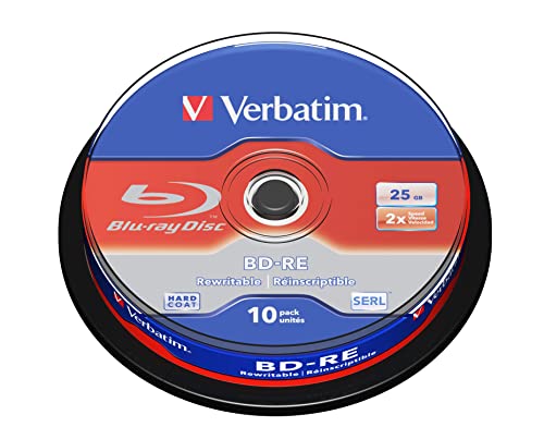 Verbatim BD-RE Single Layer Blu-ray Rohlinge 25 GB, Blu-ray-Disc mit 2-facher Schreibgeschwindigkeit, mit Kratzschutz, 10er-Pack Spindel, Blu-ray-Disks für Video- und Audiodateien von Verbatim