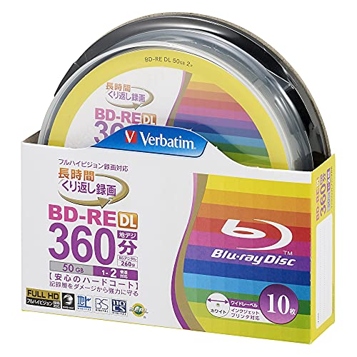 Verbatim Blu-Ray BD-RE DL – Dual Layer Rewritable 50 GB, 2 x Speed, 10 Stück, Spindel, bedruckbar von Verbatim