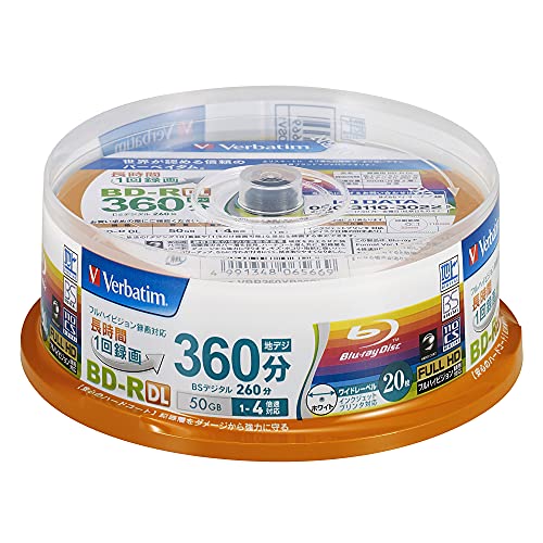Verbatim Blu-ray Disc 20 Spindle – 50 GB 4X BD-R DL für Video – Wide Printable von Verbatim