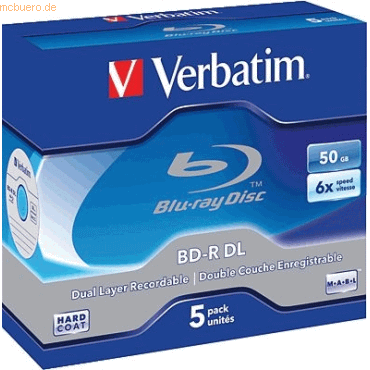 Verbatim Blu-Ray Disc BD-R Double-Layer 50GB 6x VE=5 Stück von Verbatim