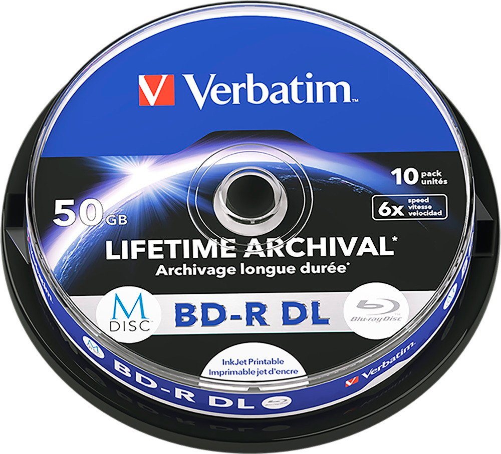 Verbatim Blu-ray-Rohling 10 Rohlinge M-Disc Blu-ray BD-R DL full printable 50GB 6x Spindel von Verbatim
