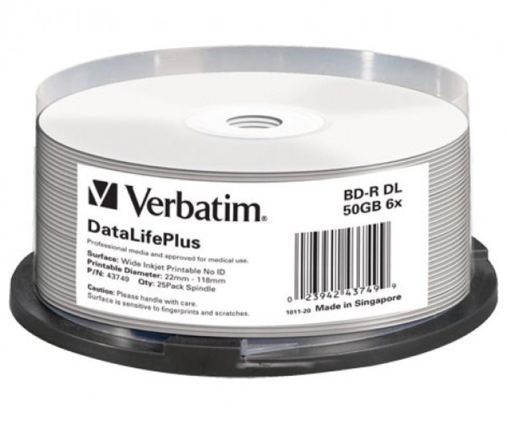 Verbatim Blu-ray-Rohling 25 Professional Rohlinge BD-R DL full printable 50GB 6x Spindel Verbatim Blu-ray-Rohling 25 Professional Rohlinge BD-R DL full printable 50GB 6x Spindel von Verbatim
