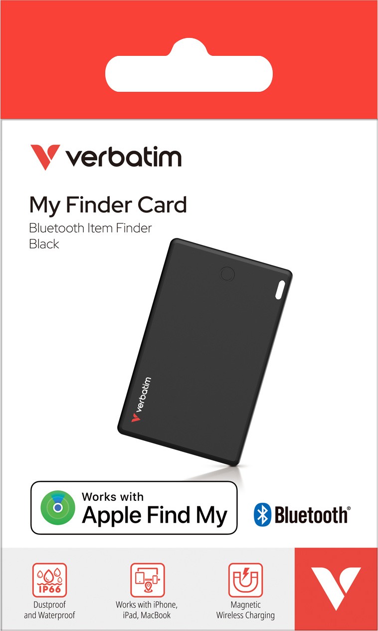 Verbatim Bluetooth-Tracker Li-Ion Polymer Akku 110mAh My FinderTracker My Finder Card MYFCR-01B für Apple iOS Find My App Retail (1er-Pack) schwarz von Verbatim