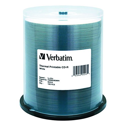 Verbatim CD-R 80 Min 700 MB 52 x Weiß Thermo prinable 100PK Spindel – blanko CDs (CD-R, Spindel) von Verbatim