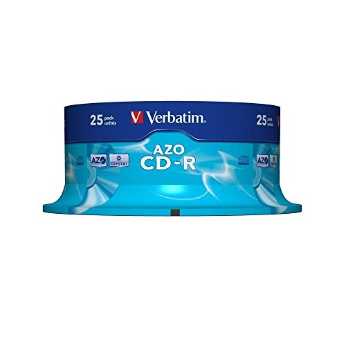 Verbatim CD-R AZO Crystal 700 MB, 25er Pack Spindel, CD Rohlinge, 52-fache Brenngeschwindigkeit mit langer Lebensdauer, leere CDs, Audio CD Rohling, für Fotos & Videos & Dokumente von Verbatim