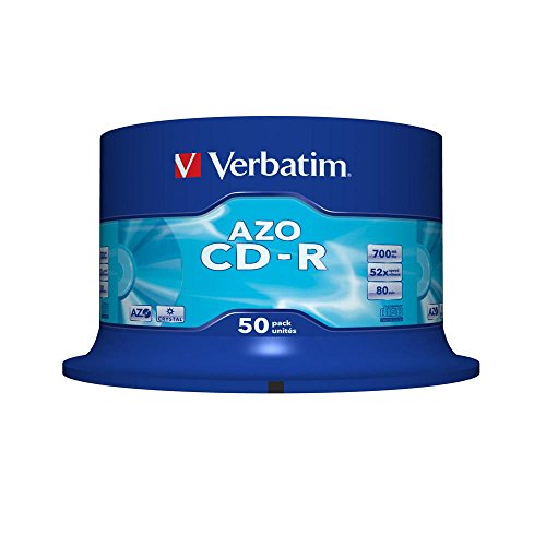 Verbatim CD-R AZO Crystal 700 MB, 50er Pack Spindel, CD Rohlinge, 52-fache Brenngeschwindigkeit mit langer Lebensdauer, leere CDs, Audio CD Rohling, für Fotos & Videos & Dokumente von Verbatim