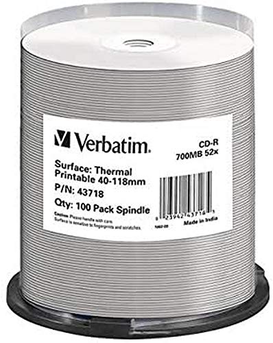 Verbatim CD-R DataLifePlus 700 MB, 100er Pack Spindel, CD Rohlinge beschreibbar, 52-fache Brenngeschwindigkeit und thermisch bedruckbarI leere CDs, Audio CD Rohling printable, CD leer von Verbatim