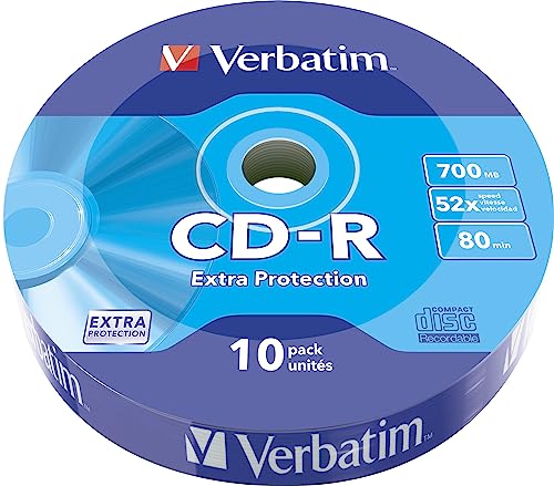 Verbatim CD-R Extra Protection, CD-Rohlinge mit 700 MB Datenspeicher, ideal für Foto- und Video-Aufnahmen, kompatibel mit jedem konventionellen CD-Laufwerk, 10er Pack Spindel von Verbatim