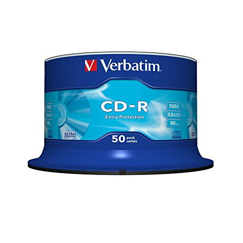 Verbatim CD-R Extra Protection, CD-Rohlinge mit 700 MB Datenspeicher, ideal für Foto- und Video-Aufnahmen, kompatibel mit jedem konventionellen CD-Laufwerk, 50er Pack Spindel von Verbatim