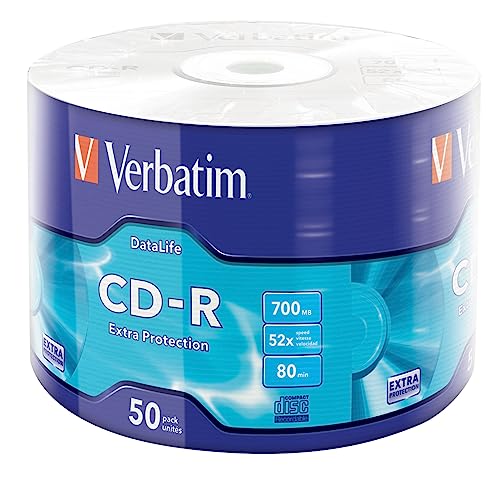 Verbatim CD-R Extra Protection, CD-Rohlinge mit 700 MB Datenspeicher, ideal für Foto- und Video-Aufnahmen, kompatibel mit jedem konventionellen CD-Laufwerk, 50er Pack Spindel von Verbatim