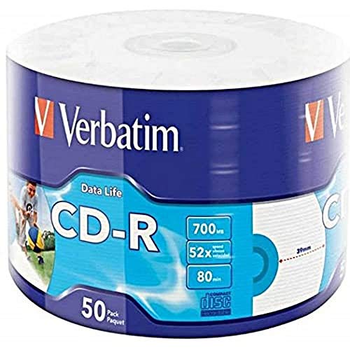 Verbatim CD-R Inkjet Printable, bedruckbare CD-Rohlinge mit 700 MB Datenspeicher, ideal für Foto- und Video-Aufnahmen, kompatibel mit jedem konventionellen CD-Laufwerk, 50er Pack Spindel von Verbatim