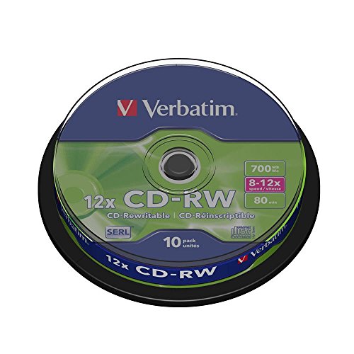 Verbatim CD-RW 700 MB, 10er Pack Spindel, CD Rohlinge beschreibbar, 12-fache Brenngeschwindigkeit mit langer Lebensdauer, leere CDs, Audio CD Rohling rewritable, CD leer Verbatim CD-RW 700 MB, 10er Pack Spindel, CD Rohlinge beschreibbar, 12-fache Brenngeschwindigkeit mit langer Lebensdauer, leere CDs, Audio CD Rohling rewritable, CD leer von Verbatim