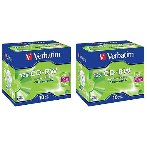 Verbatim CD-RW 700 MB, 20er Pack Jewel Case, CD Rohlinge beschreibbar, 52-fache Brenngeschwindigkeit mit Langer Lebensdauer, Leere CDs, Audio CD Rohling rewritable, CD leer von Verbatim