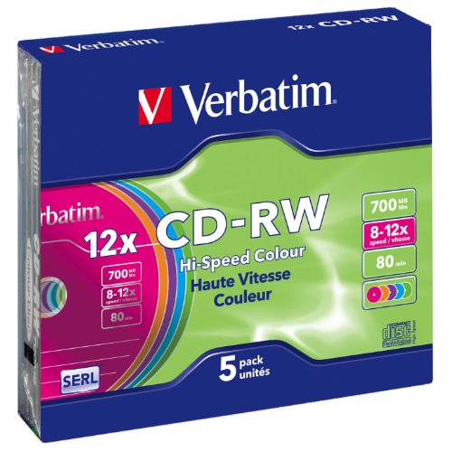 Verbatim CD-RW 700 MB CD-Rohlinge, 12fach, 5 Stück, Color von Verbatim