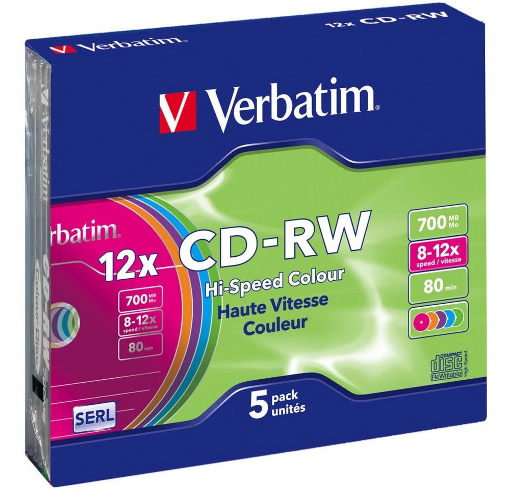 Verbatim CD-Rohling CD-RW 700MB 12X 5ER SC CD-Rohlinge von Verbatim