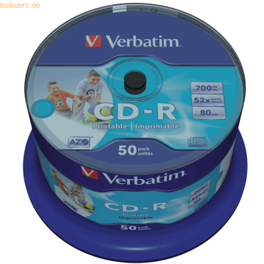 Verbatim CD-Rohlinge 700MB/80min bedruckbar auf Spindel VE=50 Stück von Verbatim